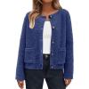imageArachampampCloz Womens Open Front Cardigan Sweaters Fall Fashion Button Down Knit Chunky Outwear Coats with PocketsDark Blue