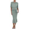 imageArachampampCloz Womens Soft 2 Piece Sets Summer Crochet Top and Midi Slit Skirt Outfits 2025Grey Green