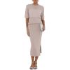 imageArachampampCloz Womens Soft 2 Piece Sets Summer Crochet Top and Midi Slit Skirt Outfits 2025Light Pink