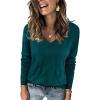 imageArachampampCloz Womens Soft V Neck Long Sleeve Fall Casual Regular Fit Sweater TopsPeacock Green 02
