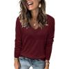 imageArachampampCloz Womens Soft V Neck Long Sleeve Fall Casual Regular Fit Sweater TopsPurplish Red