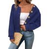 imageArachampampCloz Womens Waffle Cropped Cardigan Ultra Stretchy 2025 Spring Soft Chunky Button Business Casual SweatersBlue
