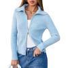imageArachampampCloz Womens Wool Blend Fall Zip Up Lapel Neck Business Cardigan Sweaters 2025Pale Blue