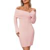 imageArachampampCloz Womens Wool Blend Long Sleeve Off Shoulder Sweater Dresses 2025Pink