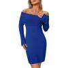 imageArachampampCloz Womens Wool Blend Long Sleeve Off Shoulder Sweater Dresses 2025Royal Blue