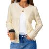 imageArachampampCloz Womens Wool Blend Puff Sleeve Fall Cable Knit Cardigan Sweaters 2025Beige