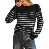 imageArachampampCloz Womens Wool Blend Striped Boat Neck Fall Dressy Casual Sweater Tops 2025Black and White