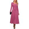 imageArachampampCloz Womens Wool Blend Tie Waist Pleated Fall Sweater Dress 2025Rose Pink