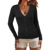 imageArachampampCloz Womens Wool Blended Ribbed Cardigan Lightweight Long Sleeve Sweater 2025 Spring Fashion Button Down Knit TopBlack