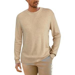 imageArachampampCloz Mens Wool Blend Loose Fit Sweater Ultra Soft 2025 Spring Bottoming Crewneck Fashion PulloverApricot