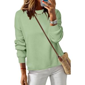 imageArachampampCloz Womens 100 Cotton Crew Neck Fall Casual Relaxed Fit Sweater Tops 2025Sage Green