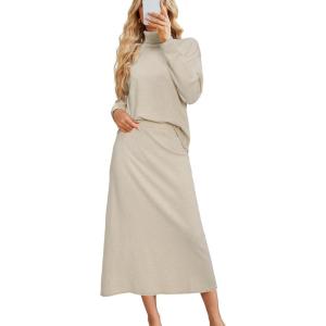 imageArachampampCloz Womens 2 Piece Sweaters Sets Turtleneck Long Sleeve Tops Long Maxi Skirt Casual Fall Fashion 2024 OutfitsApricot