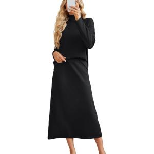 imageArachampampCloz Womens 2 Piece Sweaters Sets Turtleneck Long Sleeve Tops Long Maxi Skirt Casual Fall Fashion 2024 OutfitsBlack