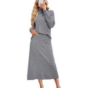 imageArachampampCloz Womens 2 Piece Sweaters Sets Turtleneck Long Sleeve Tops Long Maxi Skirt Casual Fall Fashion 2024 OutfitsGrey