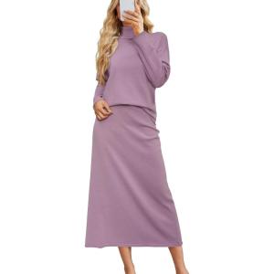 imageArachampampCloz Womens 2 Piece Sweaters Sets Turtleneck Long Sleeve Tops Long Maxi Skirt Casual Fall Fashion 2024 OutfitsPurple Lilac