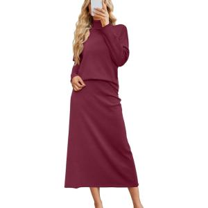 imageArachampampCloz Womens 2 Piece Sweaters Sets Turtleneck Long Sleeve Tops Long Maxi Skirt Casual Fall Fashion 2024 OutfitsWine