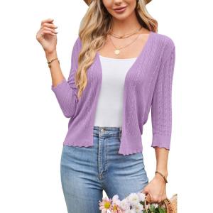 imageArachampampCloz Womens 2024 Lightweight Summer Cardigan 34 Sleeve Crochet Patterns Knit Shrug Sweater TopsPurple
