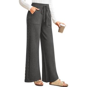 imageArachampampCloz Womens 2025 Spring Sweater Pants Wide Leg Elastic High Waist Cute Casual Flowy Lounge Winter Knit Trousers PocketsDark Grey