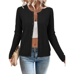 imageArachampampCloz Womens Cable Knit Fall Soft Lightweight Sweater Cardigans 2025Black