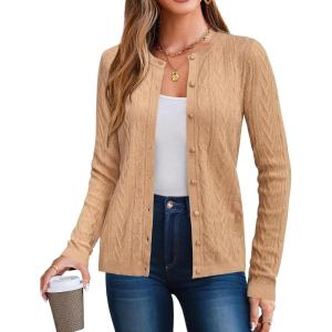 imageArachampampCloz Womens Cable Knit Fall Soft Lightweight Sweater Cardigans 2025Camel