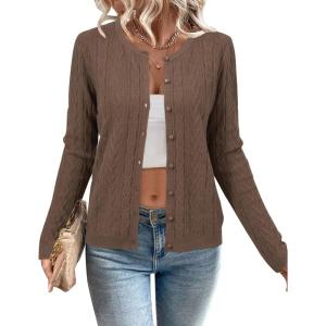 imageArachampampCloz Womens Cable Knit Fall Soft Lightweight Sweater Cardigans 2025Coffee