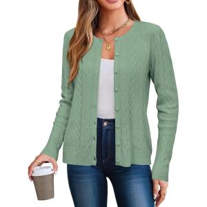 imageArachampampCloz Womens Cable Knit Fall Soft Lightweight Sweater Cardigans 2025Gray Green