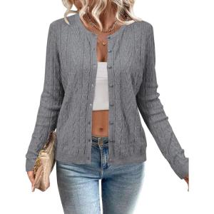 imageArachampampCloz Womens Cable Knit Fall Soft Lightweight Sweater Cardigans 2025Grey Heather