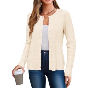 imageArachampampCloz Womens Cable Knit Fall Soft Lightweight Sweater Cardigans 2025Ivory Apricot