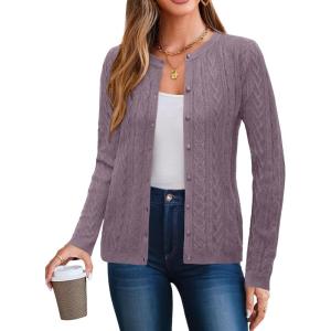 imageArachampampCloz Womens Cable Knit Fall Soft Lightweight Sweater Cardigans 2025Purple