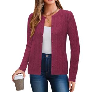 imageArachampampCloz Womens Cable Knit Fall Soft Lightweight Sweater Cardigans 2025Red