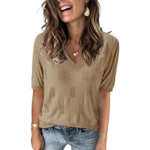 imageArachampampCloz Womens Lightweight Fall Sweater Tops Casual Short Sleeve Blouses ShirtsAzapricot