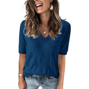 imageArachampampCloz Womens Lightweight Fall Sweater Tops Casual Short Sleeve Blouses ShirtsAzdark Blue
