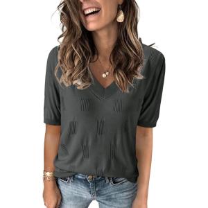 imageArachampampCloz Womens Lightweight Fall Sweater Tops Casual Short Sleeve Blouses ShirtsAzdark Grey