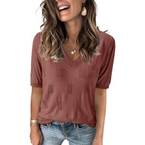 imageArachampampCloz Womens Lightweight Fall Sweater Tops Casual Short Sleeve Blouses ShirtsAzdusty Red