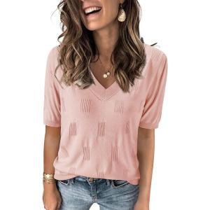 imageArachampampCloz Womens Lightweight Fall Sweater Tops Casual Short Sleeve Blouses ShirtsAzpink