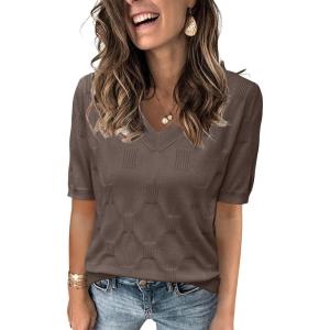 imageArachampampCloz Womens Lightweight Fall Sweater Tops Casual Short Sleeve Blouses ShirtsBnutmeg