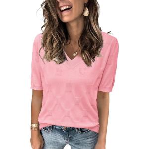 imageArachampampCloz Womens Lightweight Fall Sweater Tops Casual Short Sleeve Blouses ShirtsBpink