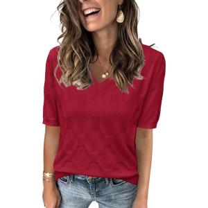 imageArachampampCloz Womens Lightweight Fall Sweater Tops Casual Short Sleeve Blouses ShirtsBred
