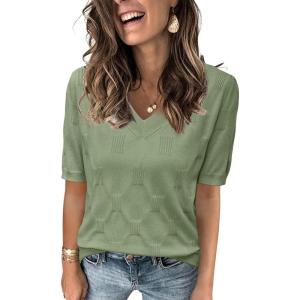imageArachampampCloz Womens Lightweight Fall Sweater Tops Casual Short Sleeve Blouses ShirtsBsage Green