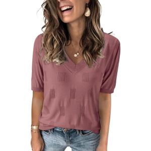 imageArachampampCloz Womens Lightweight Fall Sweater Tops Casual Short Sleeve Blouses ShirtsDusty Rose