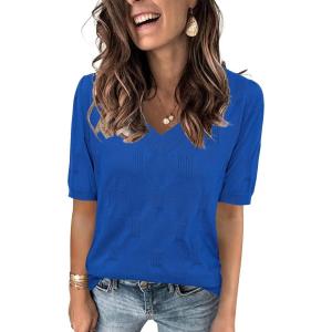 imageArachampampCloz Womens Lightweight Fall Sweater Tops Casual Short Sleeve Blouses ShirtsRoyal Blue