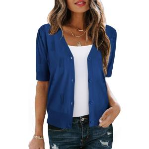 imageArachampampCloz Womens Lightweight Summer Business Casual Cropped Short Sleeve CardiganDark Blue