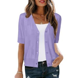 imageArachampampCloz Womens Lightweight Summer Business Casual Cropped Short Sleeve CardiganLight Purple