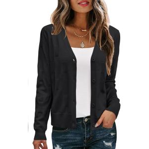 imageArachampampCloz Womens Soft Cropped Cardigan Casual Lightweight Shrug Sweater TopsBlack