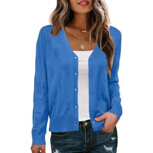 imageArachampampCloz Womens Soft Cropped Cardigan Casual Lightweight Shrug Sweater TopsBlue