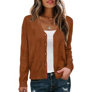 imageArachampampCloz Womens Soft Cropped Cardigan Casual Lightweight Shrug Sweater TopsCaramel