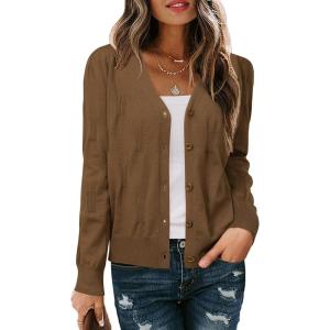 imageArachampampCloz Womens Soft Cropped Cardigan Casual Lightweight Shrug Sweater TopsCoffee