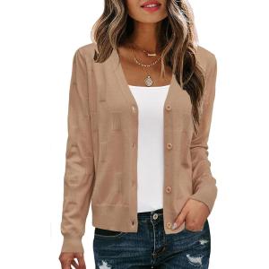 imageArachampampCloz Womens Soft Cropped Cardigan Casual Lightweight Shrug Sweater TopsDark Apricot