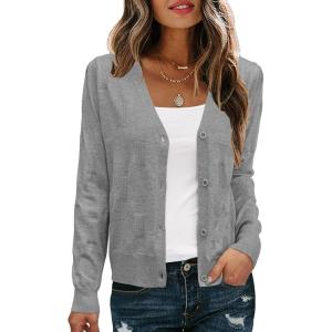 imageArachampampCloz Womens Soft Cropped Cardigan Casual Lightweight Shrug Sweater TopsGray
