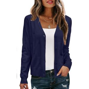 imageArachampampCloz Womens Soft Cropped Cardigan Casual Lightweight Shrug Sweater TopsNavy